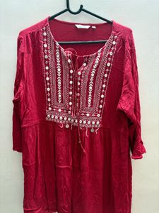 Red Embroidered Casual Tunic