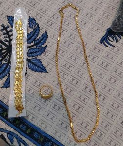 Gold Plated Necklace Bracelet Ring Set