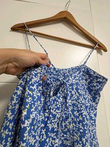 Blue Floral Simmer Dress with Slit