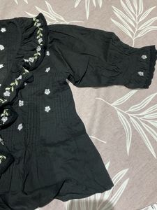 Elegant Black Embroidered Women Top