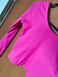 Hot Pink Long Sleeve Crop Top