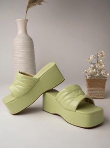 Lime Green Platform Wedge Sandals
