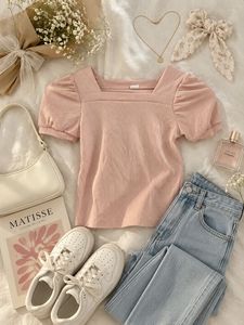 Cute Puff Sleeve Square Neck Top