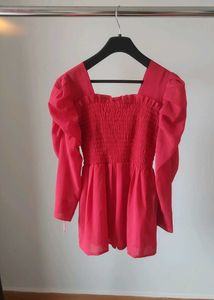 Chic Red Puff Sleeve Square Neck Top