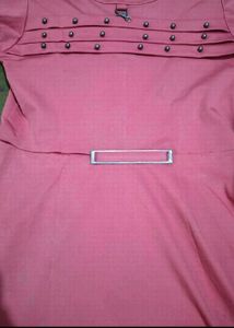 Chic Pink Dress with Embellished Neckline