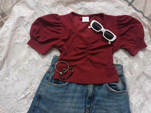 Chic Ruched Puff Sleeve Top