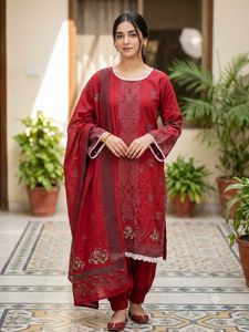 Vibrant Red Embroidered Kurta Set
