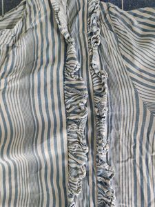 Blue Striped Ruffled V-Neck Top