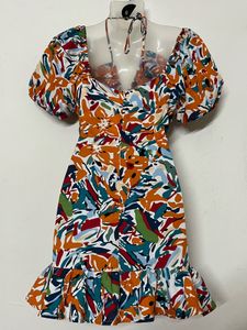 Vibrant Abstract Print Cut-Out Dress