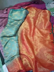 Stunning Teal & Orange Silk Saree