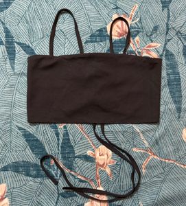 Black crop tie top