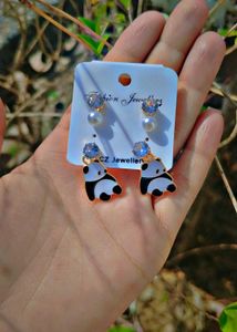 Cute Panda Stud Earrings 🤩 with attached 3 earrin
