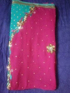 Embellished Teal lehenga Saree with Floral Motifs