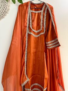 Rust japan silk Heavy embroidery Suit pant set