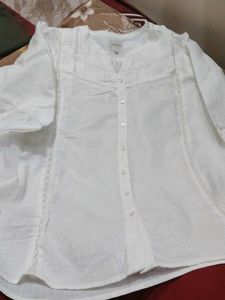 White Lace Detail Button-Up Tunic