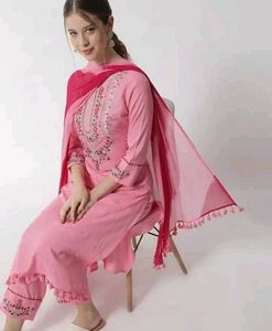 pink embroidery Kurtha set