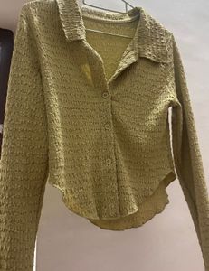 Sage Green Textured Popcorn Button-Up Top
