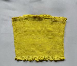 Yellow Smocked Tube Top with Ruffle Trim