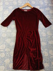 Velvet Midi Dress - Burgundy