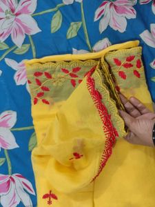 Vibrant Yellow Embroidered Saree