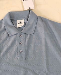 Men's Blue Textured Polo Shirt