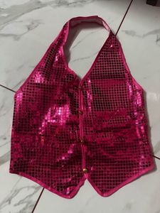 Sparkly Pink Halter Vest Top