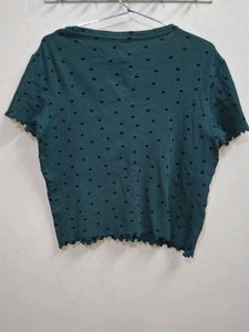 Green Polka Dot Ribbed Top