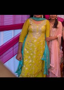 Beautiful Yellow Kurta Set with Teal Dupatta