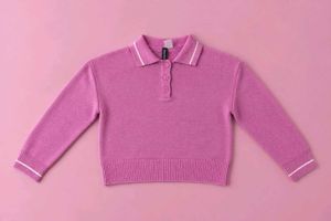 PINK STRIPED COLLAR CROPPED KNIT POLO