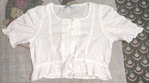 White Puff Sleeve Peplum Top