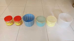 Six Assorted Plastic Containers