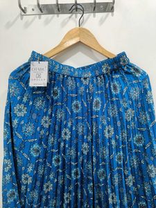 *New*Blue Floral Pleated Maxi Skirt