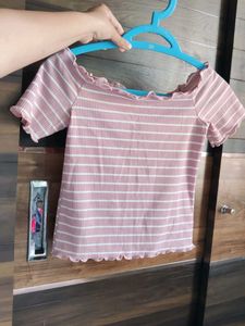 Peach Striped Off-Shoulder Top