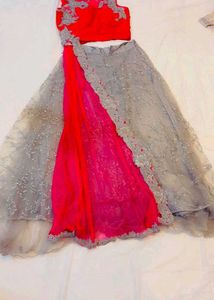 Stunning Red & Grey Embellished Lehenga Choli