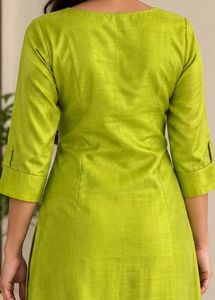 Embroidered Lime Green Silk Kurta