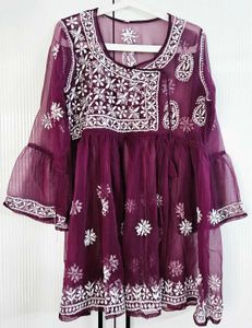 Chikankari Angrakha Purple Kurta
