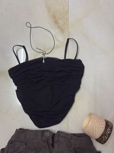 Chic Black Ruched Cami corset