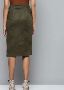 High waist suede slit skirt
