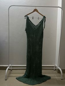 Stappy Openwork Sea Green Sheer Crochet Maxi Dress