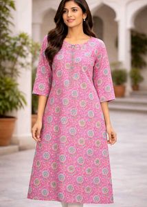 Beautiful Pink Block Print Kurta