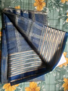 Elegant Blue &amp; Gold Striped Saree