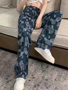 Unique Patchwork Wide Leg Blue Denim Jeans/Women