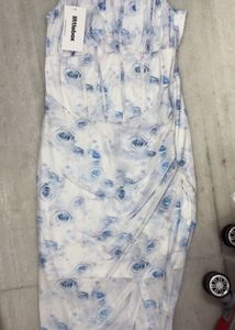 Blue Floral Print Ruched Midi Dress
