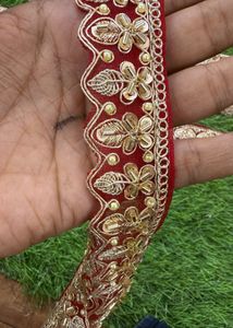 Red Embroidered Dupatta Lace Trim