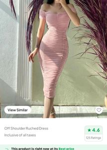 NEWME. Elegant Pink Off-Shoulder Ruched Dress
