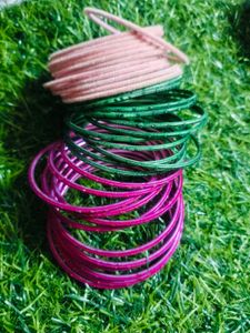 Set of Pink, Green, and Magenta Bangles