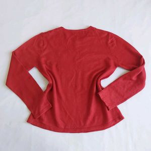 Red Embroidered,Embellished Long Sleeve Top