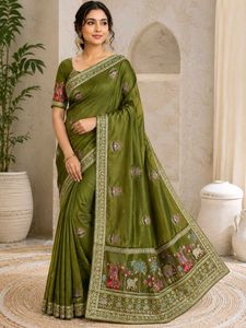 Elegant Green Embroidered Silk Saree