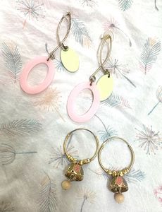 Chic Pink & Green Oval Dangle Earrings- set of 2