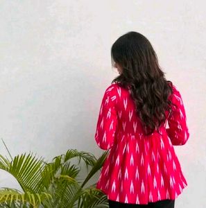 Vibrant Pink Ikat Print Peplum Top